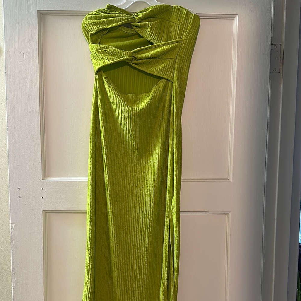 Green Ruched One Shoulder Cocktail Dress